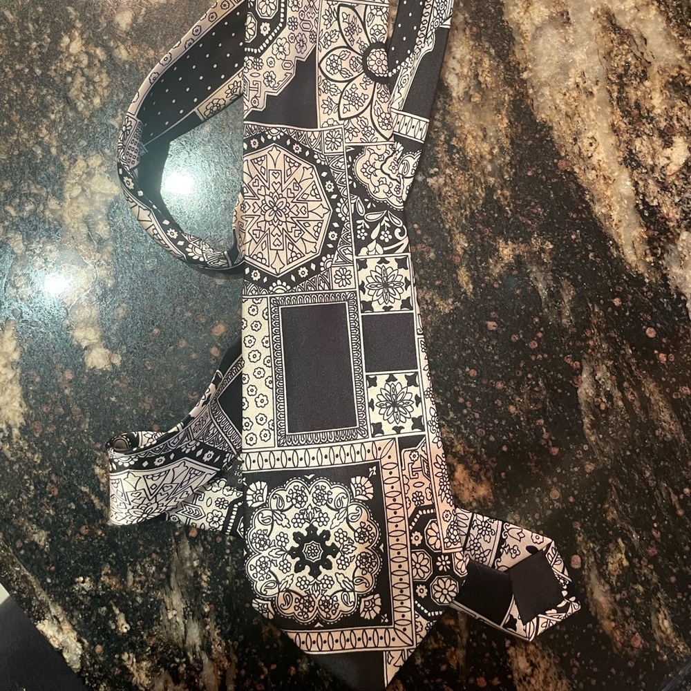 Britni Black and White Bandana Print Necktie